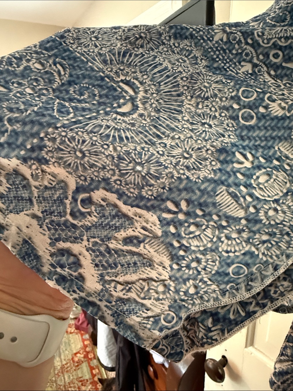 Johnny Was - blue and white embroidered-look button down shirt with collar. - Picture 4 of 10